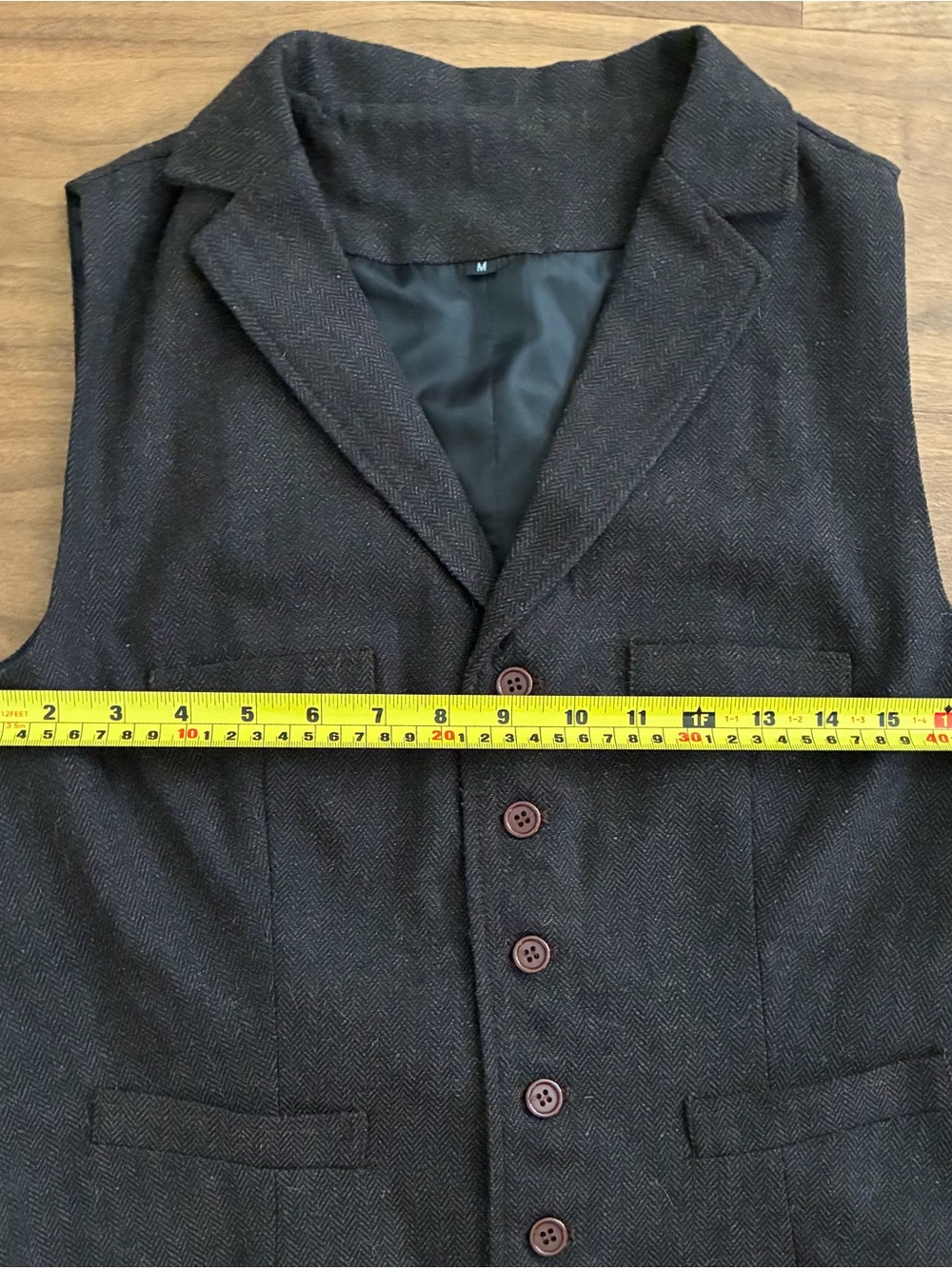 Women's Dark Brown Herringbone Wool Vest - Picture 2 of 8